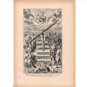 c. 1900 TELESCOPE lithograph • original antique celestial astronomy lithograph - optical telescope 18th century instrument