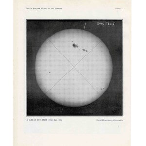 c. 1955 THE SUN lithograph • original vintage print • celestial • astronomy print • Solar photosphere • Heliophysics print • Solar System