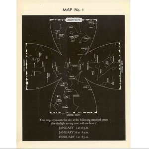 c. 1942 JANUARY SKY CHART lithograph • original vintage print • constellations star map • celestial astronomy print