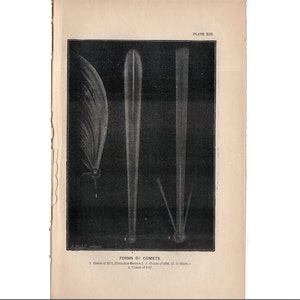 c. 1872 FORMS OF COMETS lithograph • original antique print • astronomy print • celestial print • comet tail • comet head • famous comets