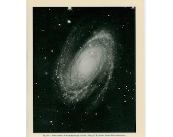 c. 1959 SPIRAL NEBULA lithograph •  original vintage  print • astronomy print • galaxy print • messier 81 in ursa major