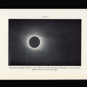 ok. 1934 r. CAŁKOWITE ZAĆMIENIE SŁOŃCA litografia - oryginalny wydruk vintage • dwustronny wydruk astronomiczny - wydruk korony słonecznej - wydruk słoneczny