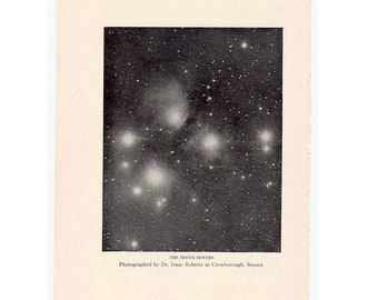 c. 1925 THE PLEIADES lithograph • original vintage print • astronomy print • celestial • Seven Sisters • stars in the constellation Taurus