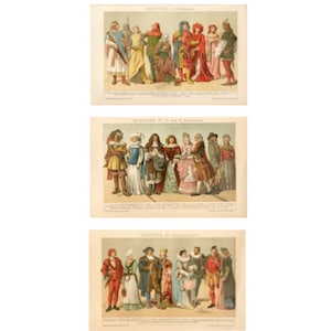 C. 1903 HISTORICAL COSTUME prints • original antique prints • traditional dress prints • for Middle Ages & 16th to 18th centuries -