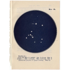 1948 grande lithographie DIPPER CONSTELLATION STARS - mini constellation originale imprimé vintage - astronomie céleste - canis majeur orion no 15