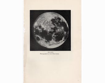 FULL MOON lithograph c. 1925 • original vintage print • celestial print • astronomy print • photographed at Lick Observatory