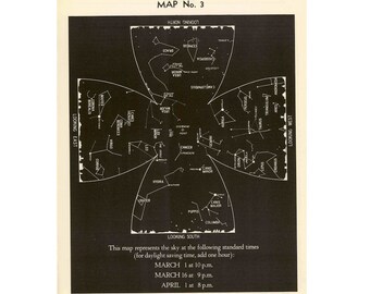c. 1942 MARZO CONSTELACIÓN LITOGRAFÍA mapa estelar original vintage de astronomía celeste impresión - aires piscis