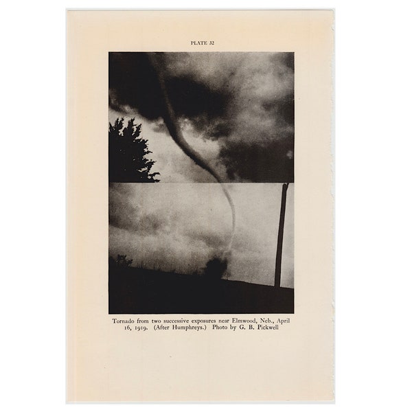 c. 1934 TORNADO TWISTER lithograph - original vintage print - weather print • wind vortex - whirlwinds cyclones