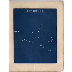 c. 1855 HERCULES CONSTELLATION lithograph - original antique print - celestial astronomy chart of the stars - rare