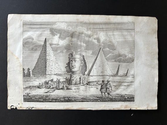 絵画 ANTIKIDS C. 1740 THE SPHINX & PYRAMIDS Engraving • Original Antique