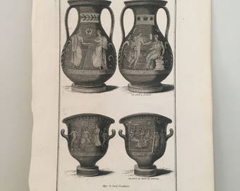 ETRUSCAN VASES engraving c. 1722  • original antique print • ancient Italy • archaeology print - classic antiquities - historical pottery