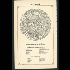 c. 1920 THE MOON Lithographie • Antiker Originaldruck • Himmelsdruck • Astronomiedrucke • Mondkarte • Mondkarte • Vollmonddruck