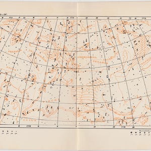 c. 1908 MAPA DE CONSTELACIONES IV • impresión antigua original • impresión de astronomía celestial • pegaso andrómeda aries piscis acuario casiopea
