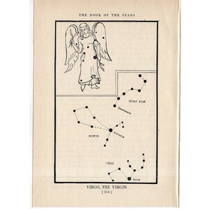 c. 1944 Virgem - IMPRESSÃO DE FIGURA DE CONSTELLAÇÃO - impressão original de astronomia vintage - mapa estelar - litografia celestial - a Virgem