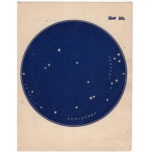 CONSTELLATION du serpent 1903 carte antique lithographie originale - carte du ciel miniature