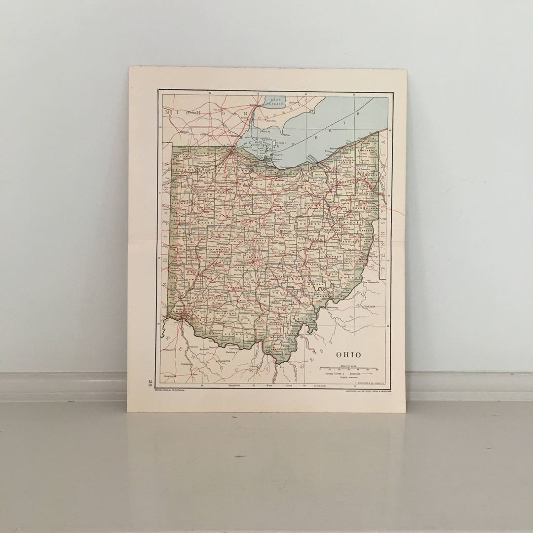 OHIO MAP C. 1893 - Antique Lithograph - United States of America - U.S ...