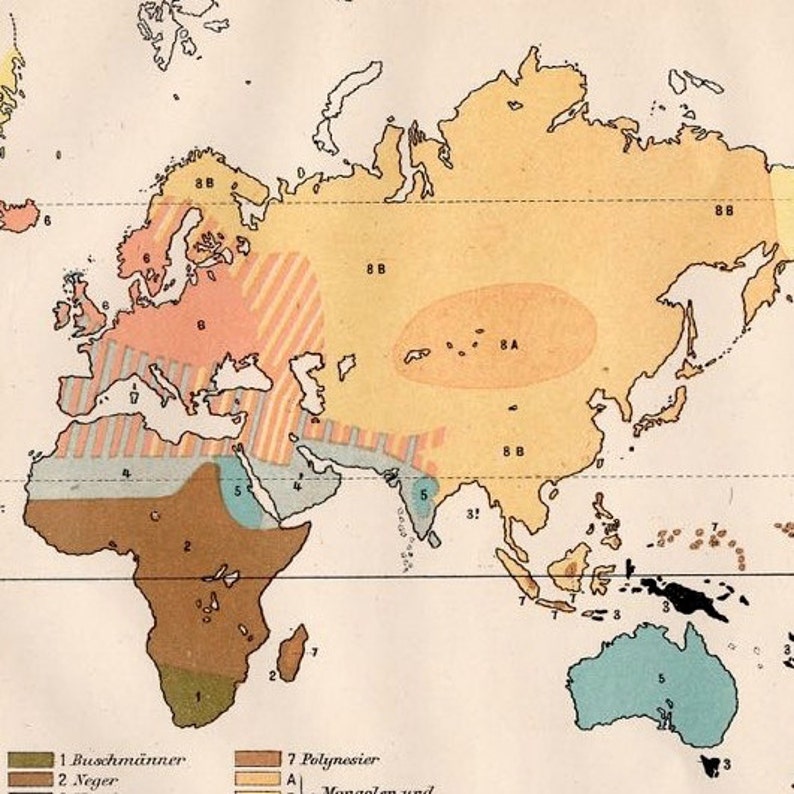 C. 1894 HUMAN RACES MAP original antique print ancient | Etsy
