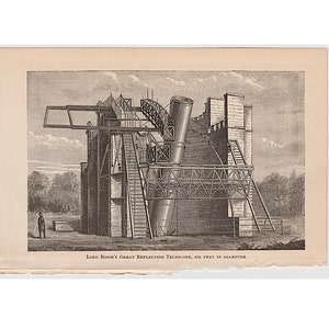 c. 1871 LORD ROSSE&#39;S TELESCOPE engraving - original antique print • celestial print • astronomy print • astronomer print