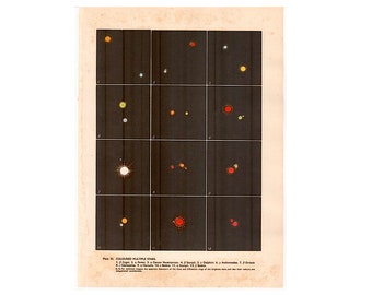 c. 1959 MULTIPLE STARS lithograph - original vintage print • astronomy print • star system print • stellar system print • celestial print