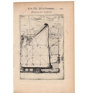 May include: A black and white illustration of a geometric shape with lines and angles. The image is labeled "Liv. III. De la Planimetrie. PLANCHE CXIII."