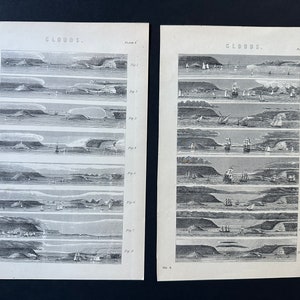 c.1880 CLOUDS & SAILING lithographs • set of 2 original antique prints • meteorology • weather print • cloud formations • cirrus, cumulus...