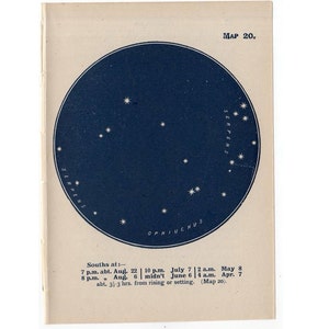 c. 1944 SERPENS & OPHIUCHUS sterrenbeeld ster kaart lithografie-originele vintage print-hemelse astronomie grafiek van de sterren-zeldzame