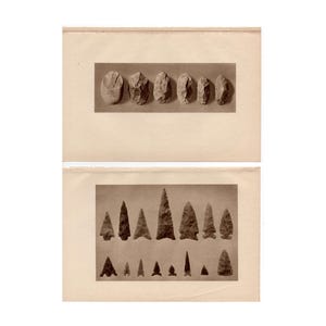 ARROWHEADS Lithographien c. 1934 • vintage Archäologische Drucke der Ureinwohner Nordamerikas - Indigene Stämme - Nordamerika - Speerspitzen - 2er Set
