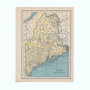c.1931 MAINE MAP • original vintage map • map of the United States of America • New England • Ocean State • Maryland on reverse