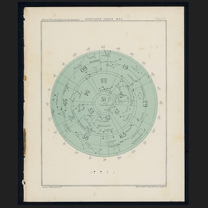 c. 1910 LITOGRAFÍA DE LAS ESTRELLAS DEL POLO NORTE - Impresión astronómica vintage - Índice Norte Mapa de constelaciones - carta estelar - mapa estelar celeste