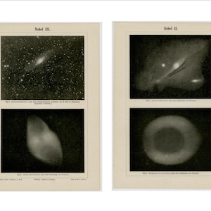 ca. 1889 NEBULA Drucke • Satz von 2 original antiken Drucken • himmlische Drucke • Astronomie Drucke • Andromeda, Stummglocke & Ring Nebel