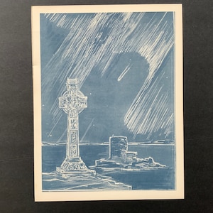 c. 1948 COMET OF 729 ad. lithograph • original vintage print • celestial print • historical astronomy print • & Northern Lights Celtic cross