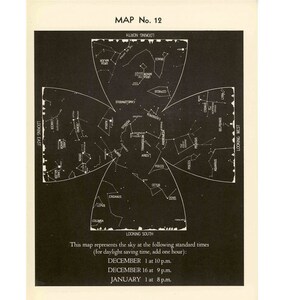 c. 1942 DECEMBER STARS print • originele vintage print • hemelsdruk • astronomie print • sterrenbeeld print • sterrenkaart voor de maand