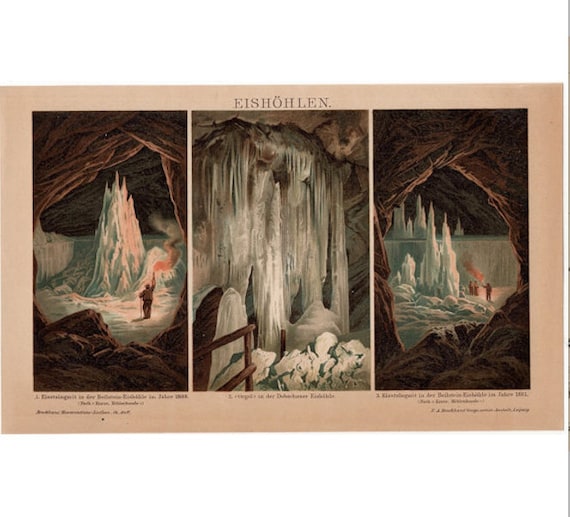 1894 年頃 氷河の版画 - 氷河の洞窟 - オリジナルのアンティーク版画