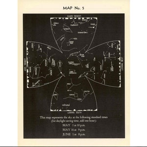 c. 1942 MAI STERNBILDER KARTE Sternkarte original vintage Himmelsastronomie Lithographie Druck