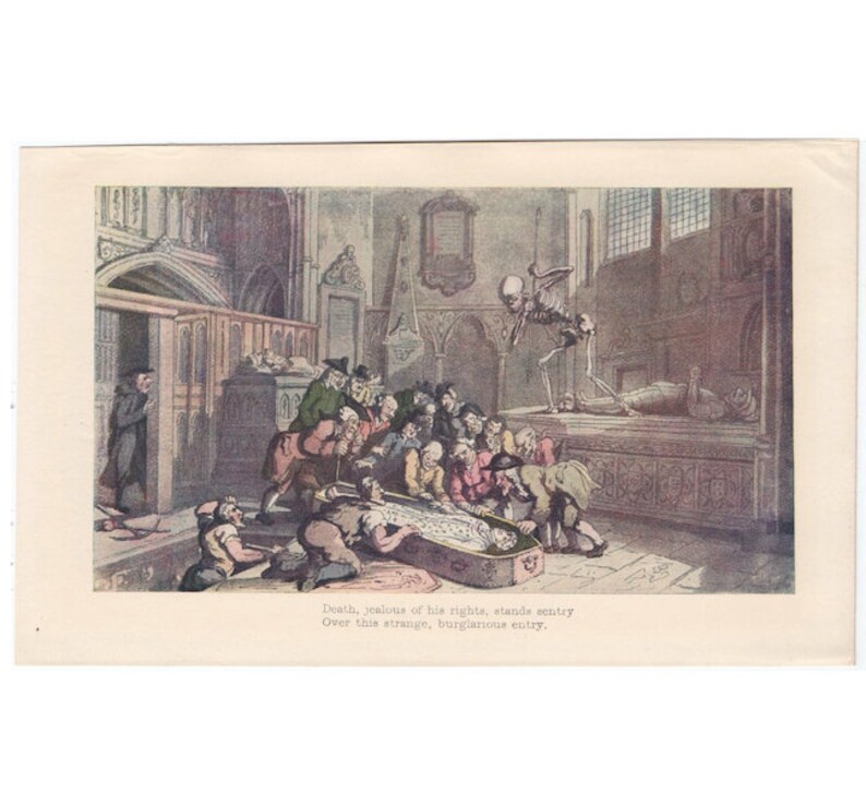 c. 1903 GRIM REAPER lithograph original antique print morbid print personification of death dance of death scene image 1