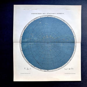 c. 1876 MAPA ESTELAR ANTIGUO • Impresión del cielo del sur • Impresión antigua original • Impresión astronómica • Impresión celestial • Impresión de estrellas con estrellas doradas