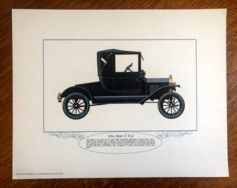 MODEL T FORD 1960 • classic car print • vintage lithograph c. 1950’s • collectable automobile print • luxury automobile • antique car print