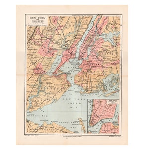 C. 1894 Mapa de la CIUDAD DE NUEVA YORK • Grabado antiguo original • El Empire State • Estados Unidos • El Empire State • N.Y.C. mapa • Impresión de Nueva York