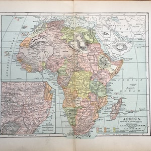 1910 年頃 アフリカ アンティーク マップ リトグラフ - オリジナル アンティーク プリント - 世界地図 - 国際地図作成