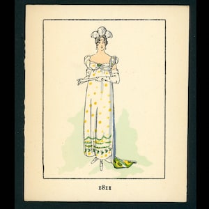 ¡diminuto! c. 1910 LITOGRAFÍA DE MODA DEL SIGLO 18 • grabado antiguo original • ilustración de moda • diseño de moda • moda histórica • blanco