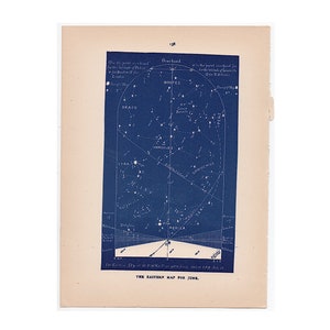 C. 1891 JUNI STARS Lithographie • Lithographie • Astronomie Karte • Karte für Juni • Astronomie • Karte für Juni