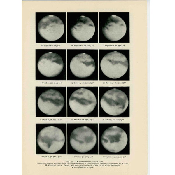 c. 1959 MARS PLANET lithograph • photographic tour of mars • original vintage astronomy • planet print