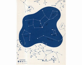 CONSTELLATION STAR MAP c. 1966 - impresión de astronomía vintage - impresión celeste azul - no. 11 - Constelaciones del norte