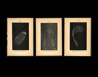 c. 1848 HALLEY'S COMET engravings • set of 3 original antique prints • famous comet prints • periodical comet • comet head • 1P/Halley