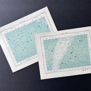 MAPAS ESTELARES c. 1915 • conjunto de 2 grabados antiguos originales • grabados celestiales • grabados astronómicos • grabados de constelaciones • mapas estelares n.º 59 y 63