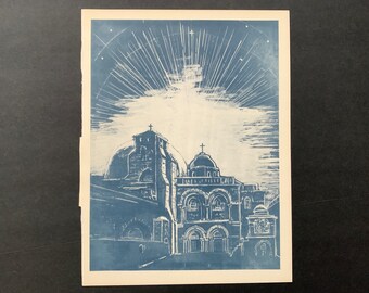 c. 1948 NORTHERN LIGHTS IN 1120 ad lithograph • original vintage print • celestial print • historical astronomy print • over Jerusalem