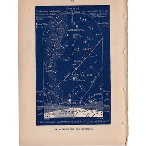 c. 1891 ESTRELLAS DE NOVIEMBRE LITOGRAFÍA CELESTE • ORIGINAL GRABADO ANTIGUO • ASTRONOMÍA CARTA CELESTE LITOGRAFÍA - Mapa oriental de noviembre