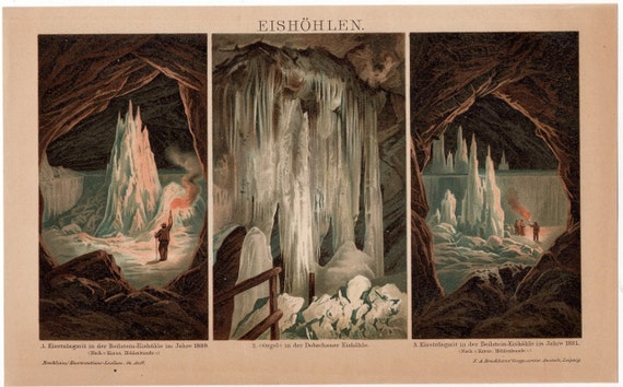 19世紀の版画 1894 年頃 氷河の版画 - 氷河の洞窟 - オリジナルのアンティーク版画