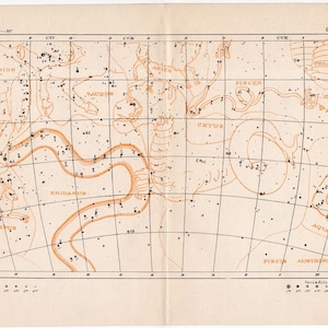 c. 1908 MAPA DE CONSTELACIONES VIII • impresión antigua original • impresión de astronomía celestial • orión tauro río conejo piscis acuario aries