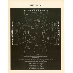 c. 1942 OKTOBER STERREN print • originele vintage print • hemelsdruk • astronomie print • sterrenbeeld print • sterrenkaart voor de maand
